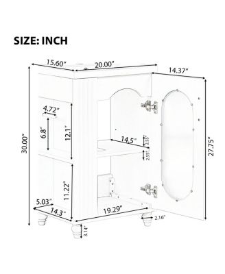 20" Bathroom Vanity with Ceramic Sink, MDF Storage Cabinet, Adjustable Shelf and Toilet Paper Holder for Small Bathrooms