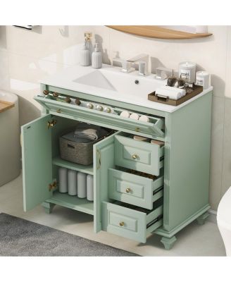 36" Bathroom Vanity with Ceramic Sink and Tilt-Out Drawer, Freestanding Classic Modern Storage