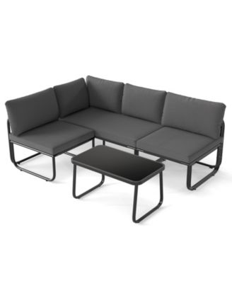 Set of 4 Patio Furniture Set w/Cushions & Tempered Glass Coffee Table for Garden