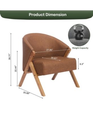 Mid-Century Modern Linen Upholstered Reading Armchair, Solid Wood Frame Comfortable Side Chair for Home