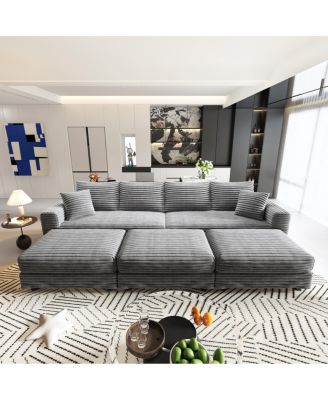 Plush Corduroy 4-Seat Sofa, Modern Comfy Upholstered Cloud Couch