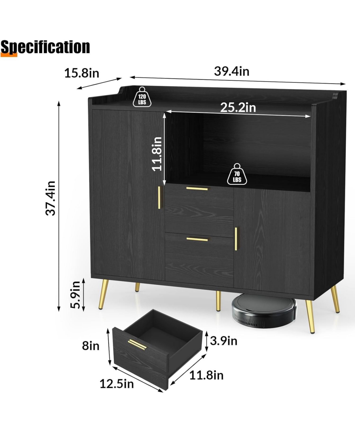 gaomon 40" Sideboard Buffet Storage Cabinet with Shelves and Doors, Modern Coffee Bar Station Wood Kitchen Table for Kitchen
