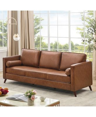 Mid Century Modern Leather Sofa for Living Room, 3 Seater Leather Couch, Deep Seat Couch, Cozy Sofa for Office, Apartment, High Density Sponge