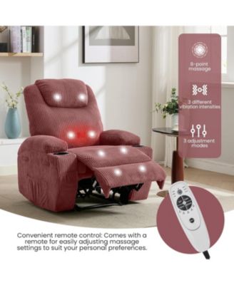 massage rocker recliner chair with heat and vibration, ergonomic rocking lounge chair for living room with dual cup holders