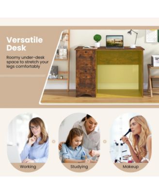 Wood Computer Desk Workstation with 2 Drawers for Home Office