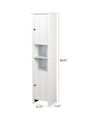 67" Tall Bathroom Storage Cabinet, Narrow Wood Floor Cabinet with Adjustable Shelves and 2 Doors for Bathroom