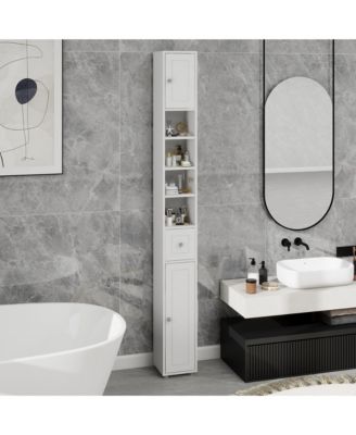 Tall Slim Bathroom Storage Cabinet, Freestanding Wooden Tower Cabinet with 2 Doors, 1 Drawer and 4 Adjustable Shelves for Small Spaces