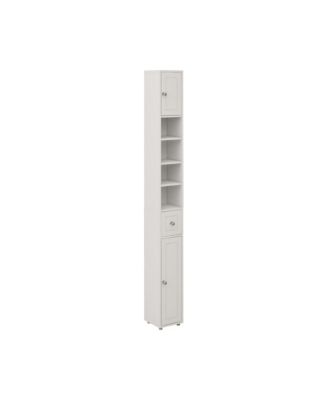 Tall Slim Bathroom Storage Cabinet, Freestanding Wooden Tower Cabinet with 2 Doors, 1 Drawer and 4 Adjustable Shelves for Small Spaces