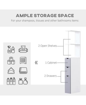 Narrow Side Bathroom Storage Cabinet, 54" Tall Freestanding Linen Tower with 2-Tier Shelf and Drawers for Small Spaces