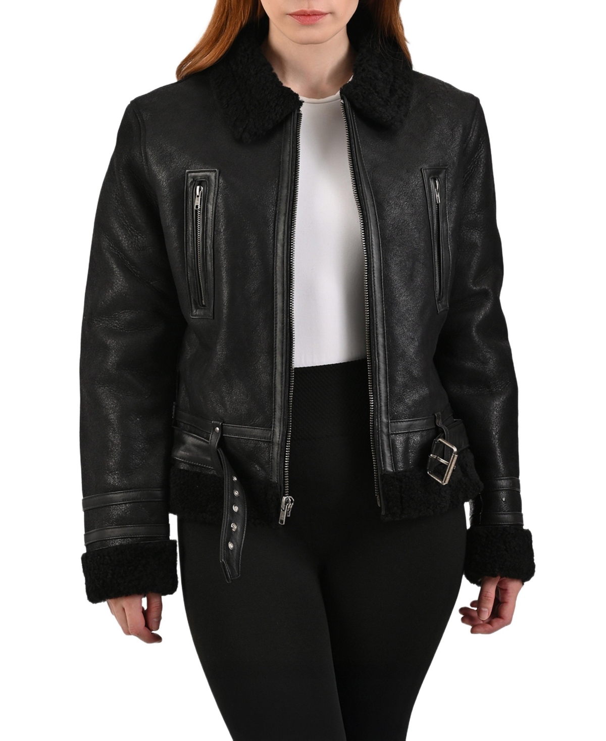 Frye Women's Nappa Leather Jacket with Faux Shearling Lining