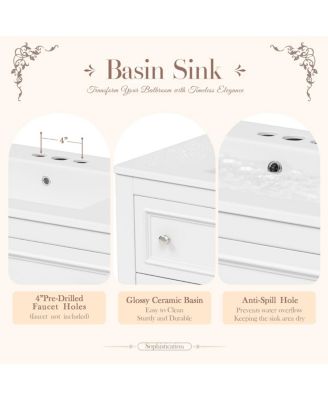 36" Modern Bathroom Vanity with Ceramic Sink, Freestanding Solid Wood Cabinet, 4 Drawers & Storage Shelf