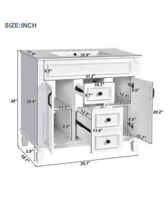 36" Modern Bathroom Vanity with Sink, Solid Wood Cabinet, Soft Close Doors and Drawers