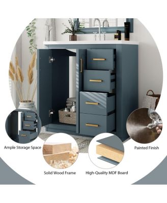 30" Bathroom Vanity with Ceramic Sink, 3 Drawers & Soft Close Doors, Solid Wood Cabinet for Ample Storage