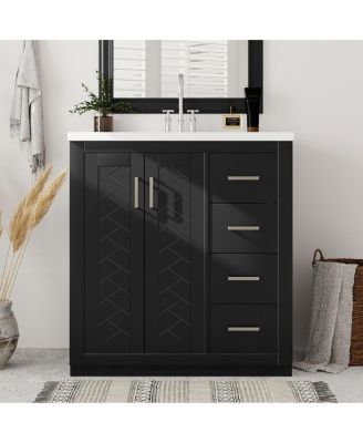 30" Bathroom Vanity with Ceramic Sink, 3 Drawers & Soft Close Doors, Solid Wood Cabinet for Ample Storage