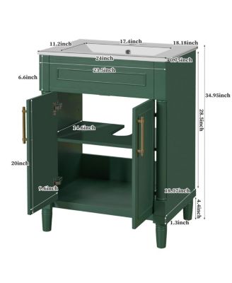 24" Bathroom Vanity with Curved Ceramic Sink, Adjustable Shelf 2-Door Storage for Small Modern Bathrooms