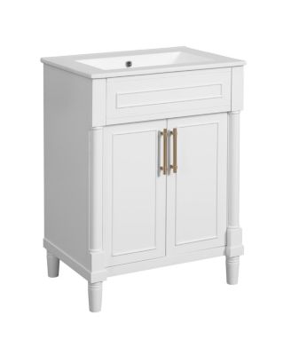 24" Bathroom Vanity with Curved Ceramic Sink, Adjustable Shelf 2-Door Storage for Small Modern Bathrooms
