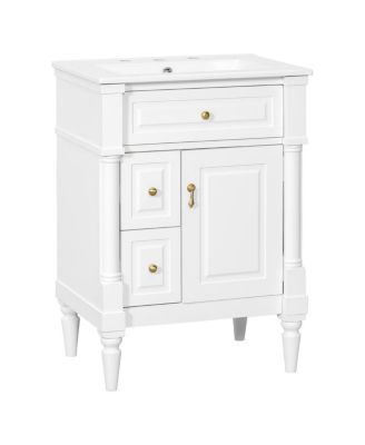 24" Bathroom Vanity with Sink, Solid Wood Cabinet with Flip Drawer and Adjustable Shelf, Freestanding Modern Storage for Small Spaces