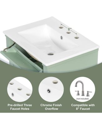 24" Bathroom Vanity with Sink, Solid Wood Cabinet with Flip Drawer and Adjustable Shelf, Freestanding Modern Storage for Small Spaces