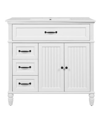 36"Vintage Bathroom Vanity with Ceramic Sink, Soft Close Drawers for Small Bathrooms