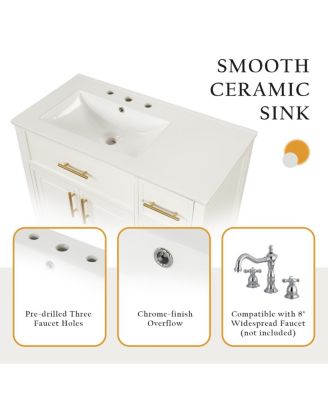 36" Bathroom Vanity with Left Ceramic Sink, Solid Wood & MDF Cabinet, Ample Storage Drawers, Modern Freestanding