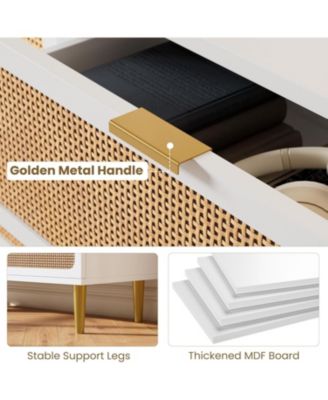 Rattan 5 Drawer Dresser, Tall Wooden Chest with Deep Drawers for Living Room