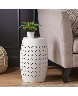  Sculptural Barrel Side Table with Laser-Cut Floral Motifs