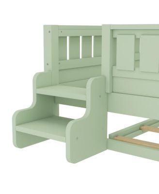 Avocado Full Bed with Bookshelves, Staircase, Safety Rails, and Trundle