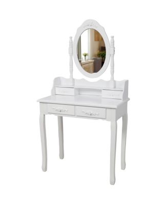 Princess Vanity Desk Set with Mirror & Stool, 4-Drawer Makeup Table
