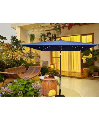 Square Solar LED Patio Umbrella with Crank & Base