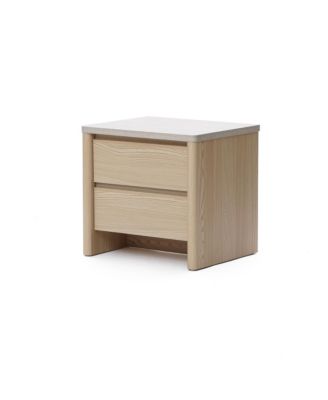 19.7" Snowy Oak Nightstand with Drawers, Modern Bedside Table with Faux Travertine Top