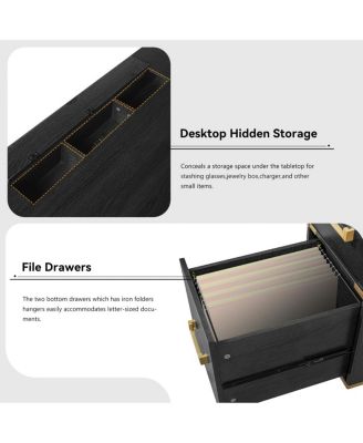 70" Executive Desk with File Drawers, USB Ports, Outlets & Hidden Compartment
