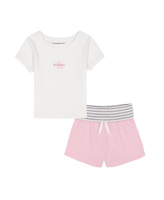 Girls' 2T-6X Ribbed Logo T-Shirt and Fold-Over Waist Shorts, 2-Piece Set
