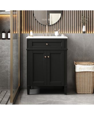 Modern Bathroom Vanity with Ceramic Sink, Soft Close Doors and Adjustable Storage Shelf for Small Spaces
