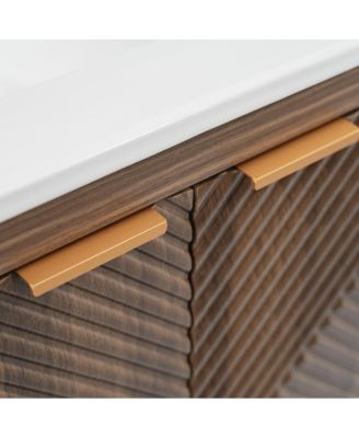 24" Bathroom Vanity with Ceramic Sink, Modern Solid Wood Cabinet & Textured Door for Small Spaces