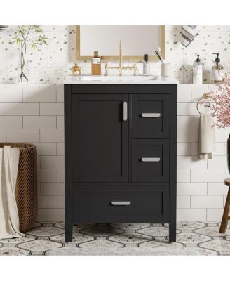 24" Modern Bathroom Vanity with Ceramic Sink, Soft Close Cabinet & Ample Storage for Small Spaces