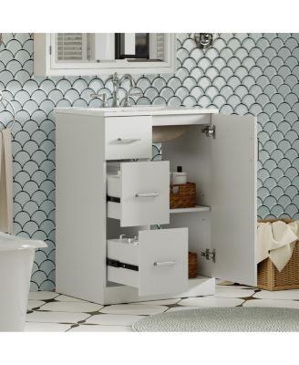 24" Modern Bathroom Vanity with Sink, Small Freestanding Bathroom Vanity with 2 Drawers and Soft Close Door