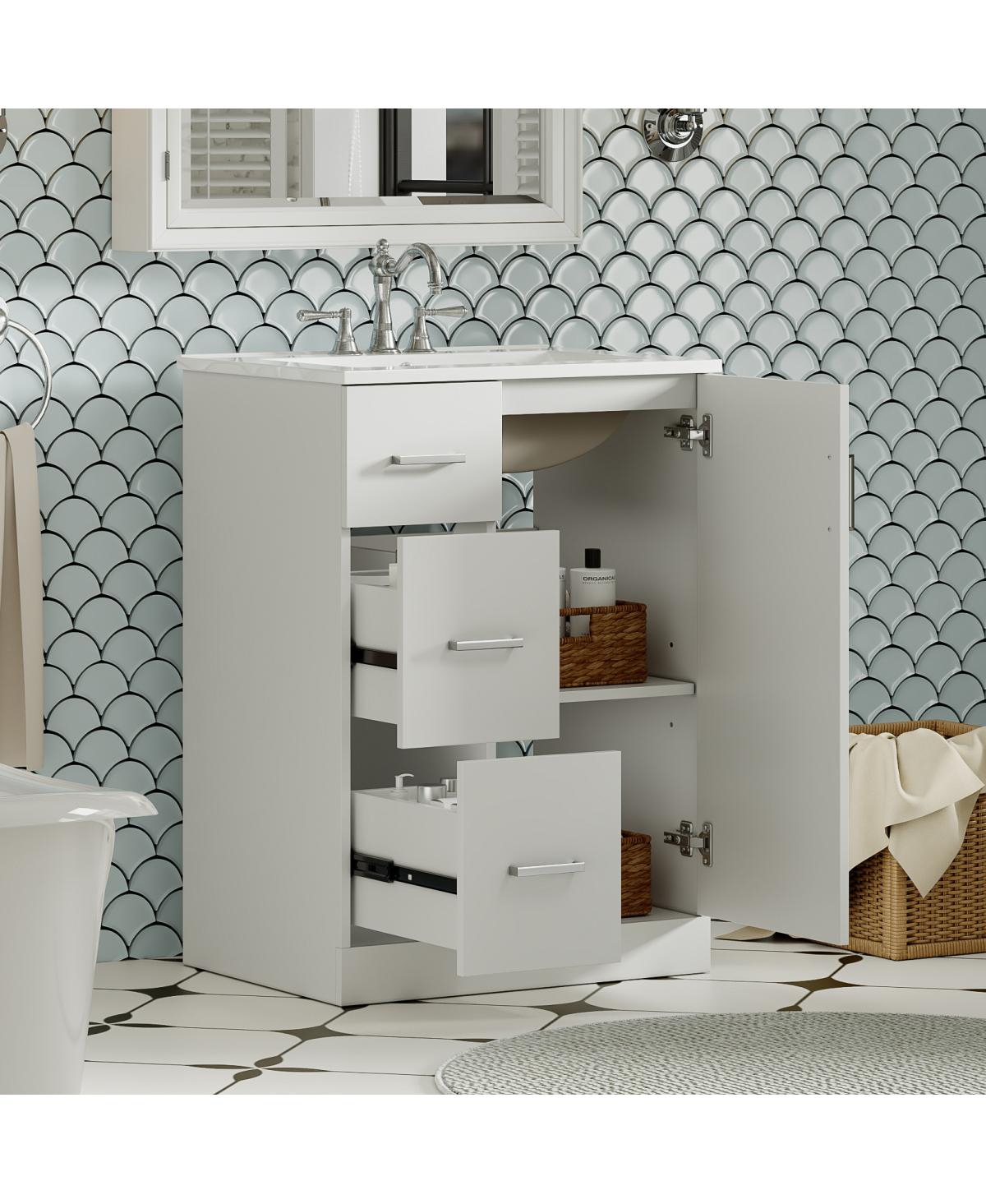 Sillysis 24" Modern Bathroom Vanity with Sink, Small Freestanding 2 Drawers and Soft Close Door