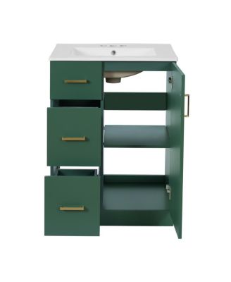 24" Modern Bathroom Vanity with Sink, Small Freestanding Bathroom Vanity with 2 Drawers and Soft Close Door