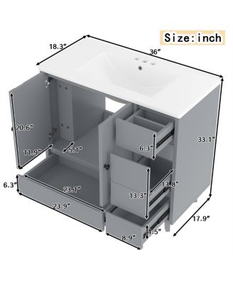 36" Bathroom Vanity with Sink, Solid Wood Cabinet, 4 Drawers and Side Storage for Small Bathrooms