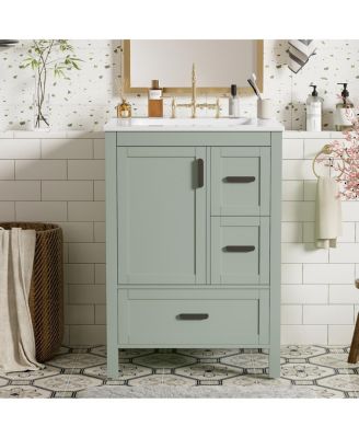 24" Modern Bathroom Vanity with Ceramic Sink, Soft Close Cabinet & Ample Storage for Small Spaces