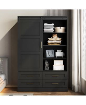 Tall Bedroom Armoire Wardrobe Closet with Drawers and Shelves