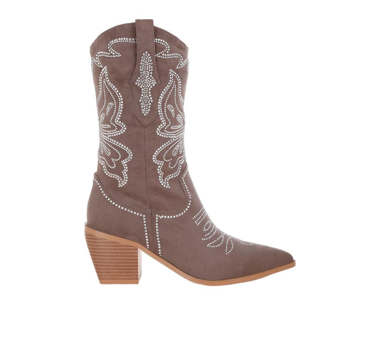Latafa Rhinestones Embellished Cowboy Boots Women
