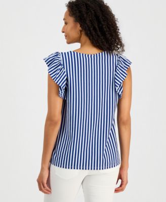 Women's Printed V-Neck Flutter-Sleeve Top