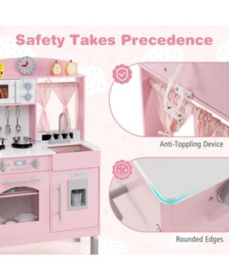 Kids Wooden Chef Pretend Play Kitchen with Adjustable Heights