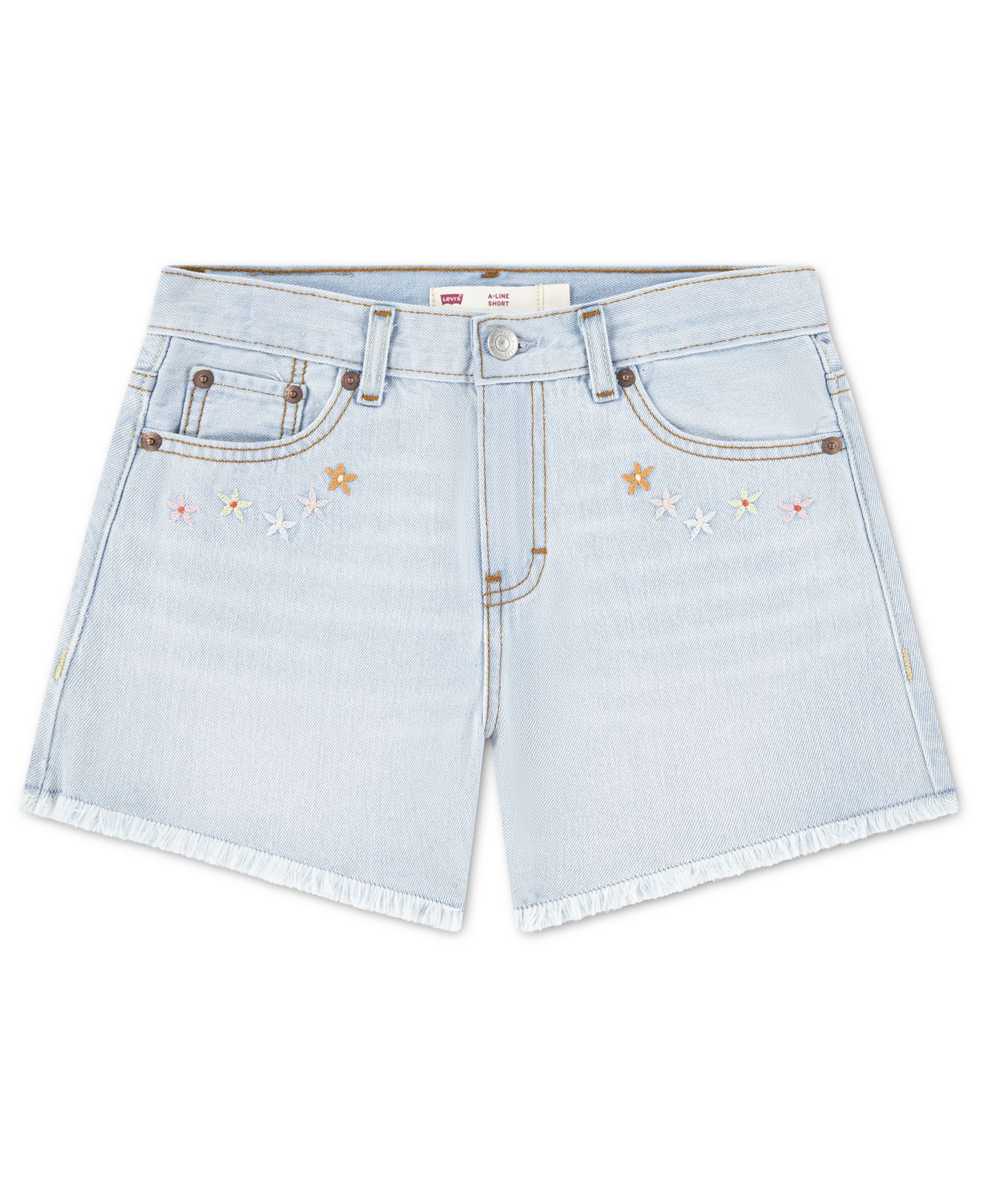Шорты Levi's Crochet Applique A-Line Shorts для девочек, цвет: Светлая варка джинсовый — фото 7