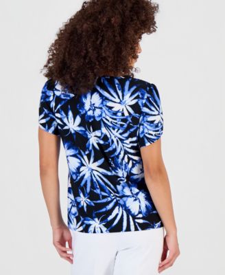 Petite Printed Tulip-Sleeve Top