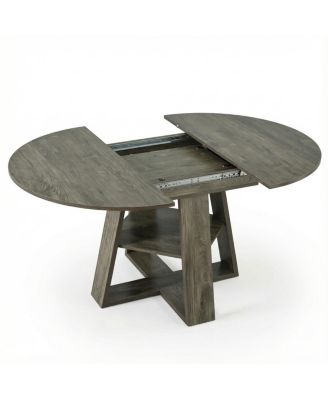  Extendable Round Dining Table for 4-8, Modern Kitchen Oval Table