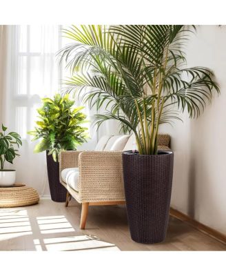 Set of 2 Faux Rattan Tall Planters w/Water Level Monitor
