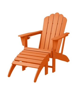2-Piece Outdoor Patio HDPE Adirondack Chair With Ottoman and Cup Holder Set