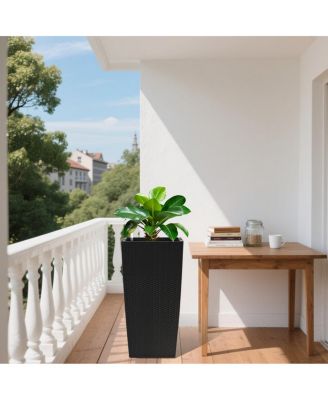 30" Tall Large Self-Watering Planter with Inner Tray & Water Level Monitor, Black